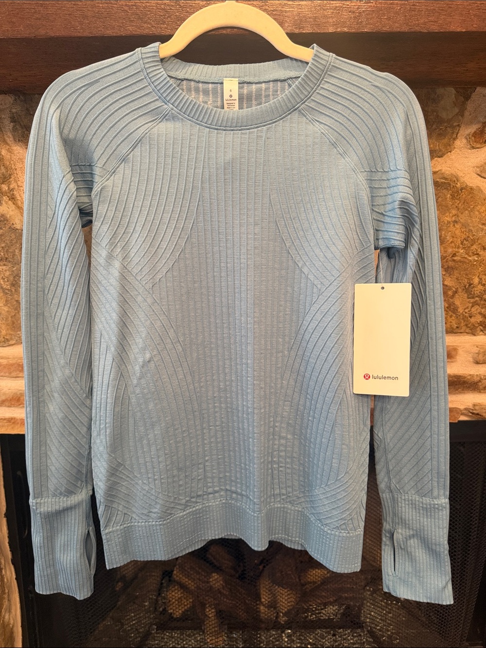 lululemon athletica Light Blue Ribbed Seam Crewneck Sweater